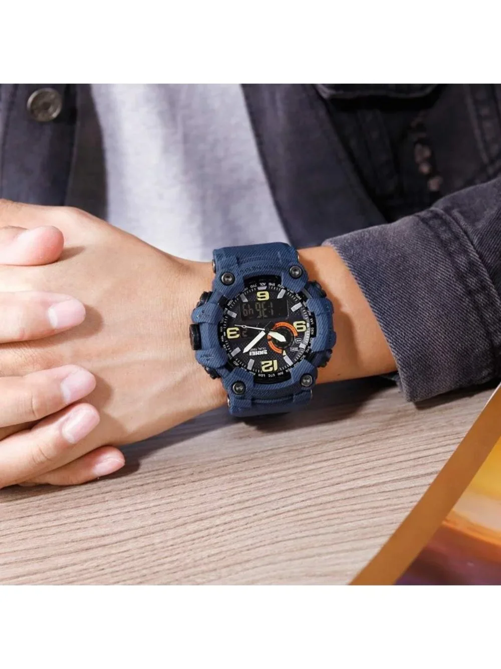 Men Denim&Blue Analog Quartz S-Shock Waterproof Outdoor Sports LED Digital Watch